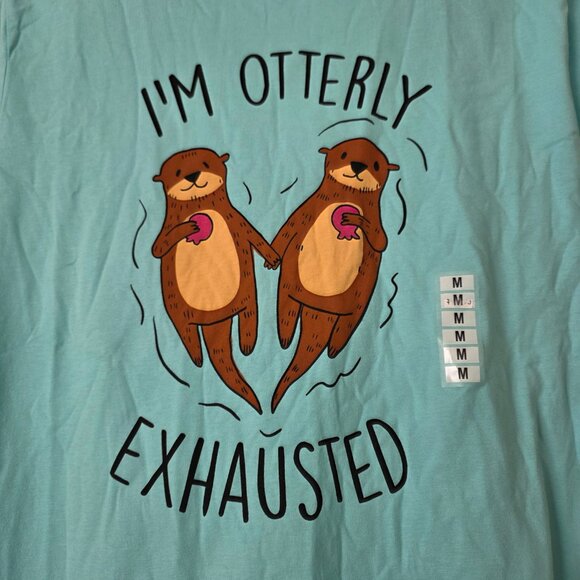 NEW Lazy One PJ  T-Shirt I'm Otterly Exhausted Morro Bay Otter Graphic Tee Sz M - Picture 2 of 8